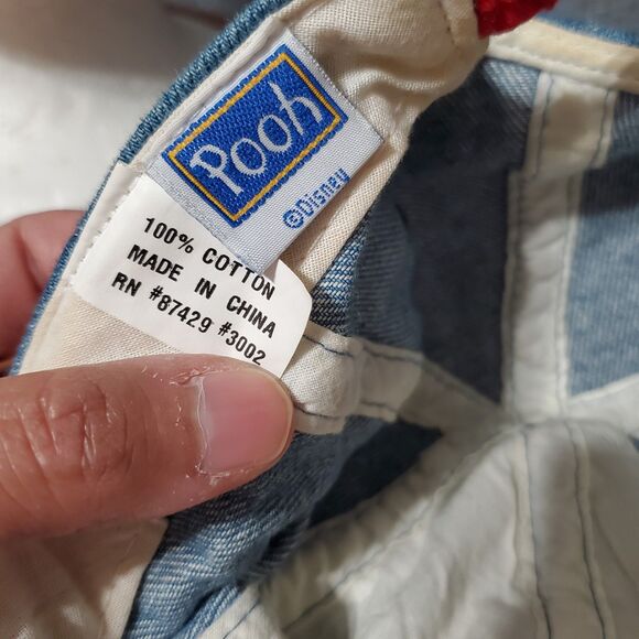 VTG Winnie The Pooh Denim Hat Adult Red Bill Disney POOH Spell Out Y2K 90s Cap - Picture 4 of 10